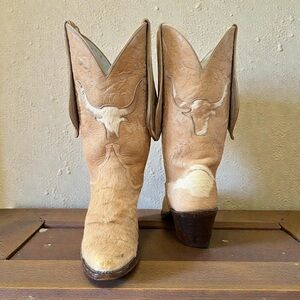 Larry Mahan Pony Hair Longhorn Inlay • Women’s 5.5 M Vintage  Cowboy Boots